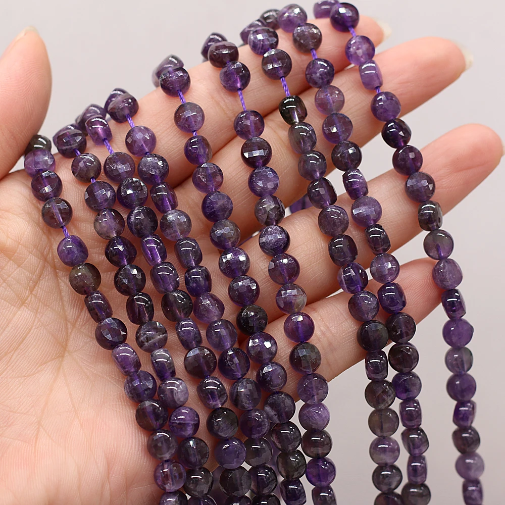 

Natural Semi-precious Stones Oblate Faceted Amethyst Beaded DIY Ladies Necklace Bracelet Jewelry Making Wholesale 6MM