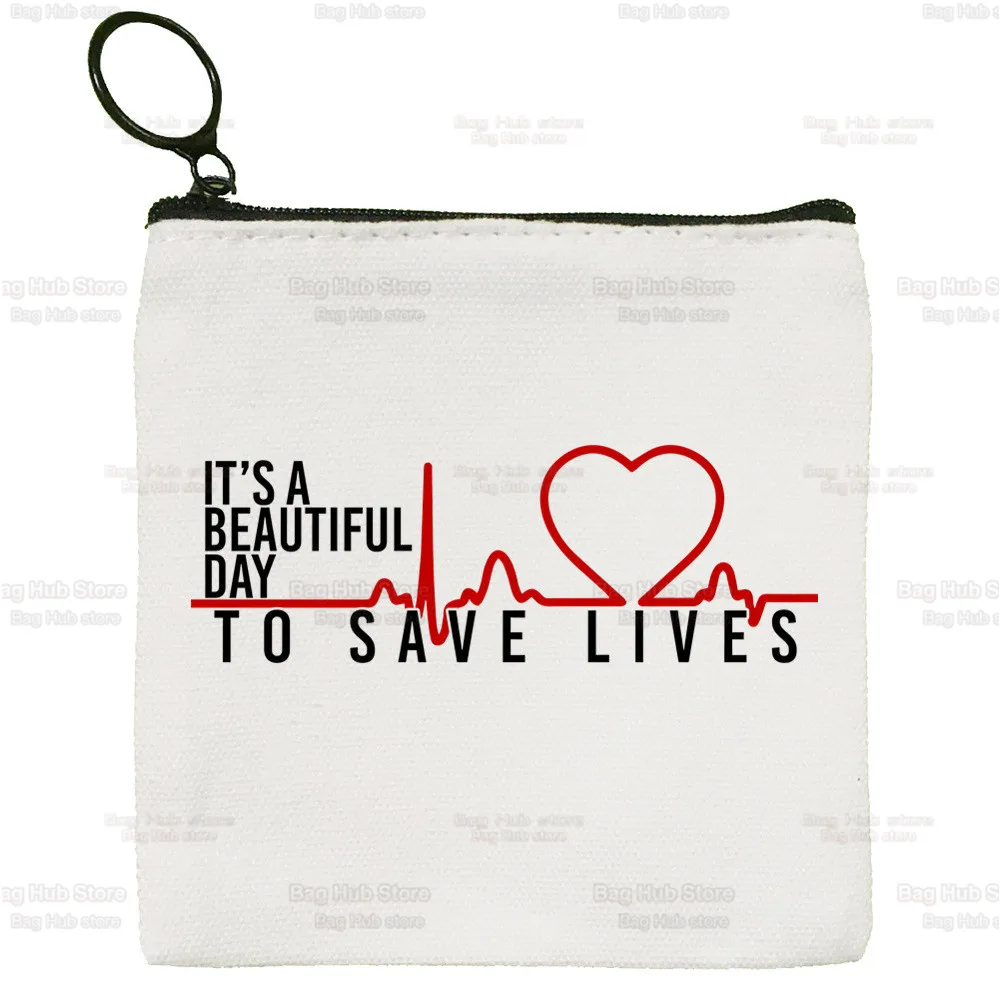 Greys Anatomy Cartoon Coin Purse Female Mini Canvas Art Cute You're My Person Doctor Key Case Coin Purse Student Wallet