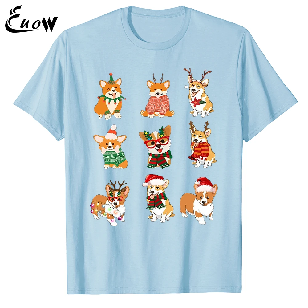 

Unisex 100% Cotton Funny Cute Santa Reindeer Corgi Christmas Corgi Lover Xmas Kawaii Women Men T-Shirt Casual Clothing Soft Tee