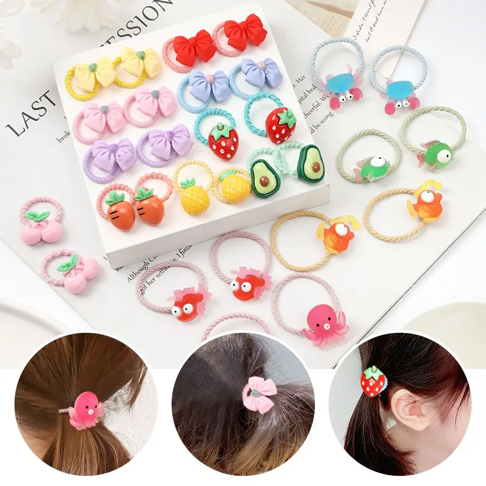 

Girl High Elastic Fruit Bowknot 10 Pcs Hair Accessories Hair Ring Hair Rope Set