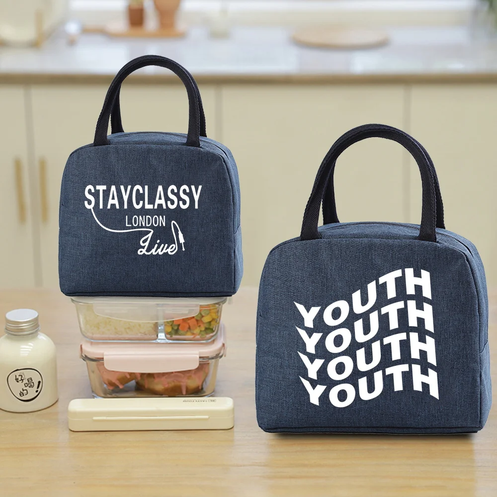 

Portable Lunch Bag for Women Insulated Canvas Cooler Bag Thermal Kids Food Tote for Work Picnic Lunch Bags Girl Walls Pattern