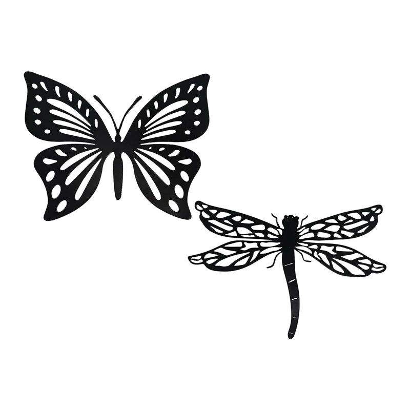 

2 Pcs Metal Butterfly Dragonfly Wall Hanging Decor Wall Art Crafts For Indoor Outdoor Home Bedroom Office Garden