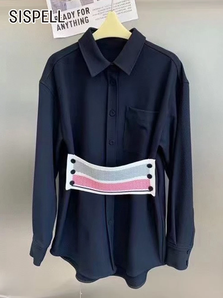 

SISPELL Patchwork Colorblock Shirt For Women Lapel Long Sleeve Straight Loose Button Through Blouse Female Fashion Clothing New