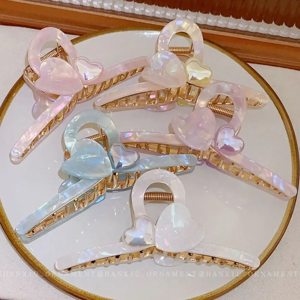 

Metel Love Heart Acetic Acid Claw Clips Fashion Multicolor Korean Style Shark Clip Hair Accessories