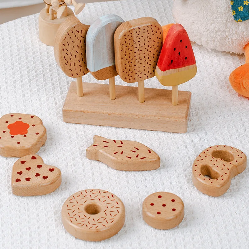 

Wooden Toys Montessori Play House Kitchen Toys Bpa Free Wood Simulation Ice Cream Donuts Baby Educational Toy Children Girl Gift