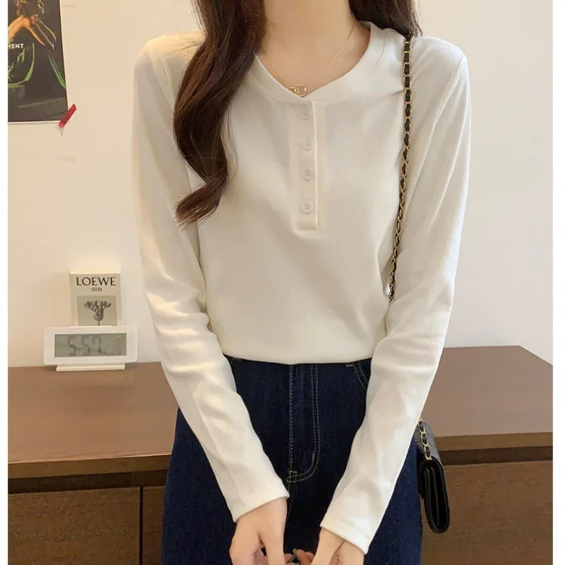 

Yasuk Spring Summer Fashion Solid Casual T-Shirts Loose Pullover Women's Long Sleeved Slim Tees Knitted Top Soft All-Match