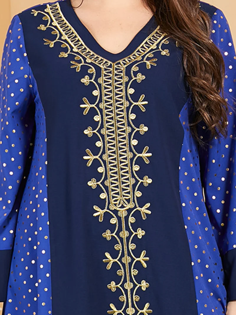 Muslim Dress Women Vintage Embroidery Cotton Long Sleeve Urban Casual Polka Dot Print Robe Abayat Turkey Ramadan