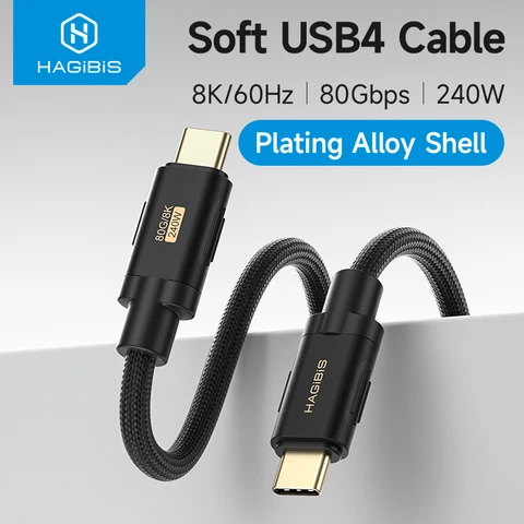 Кабель Hagibis USB C — USB C 240 Вт PD3.1 USB4 80 Гбит/с 8K при 60 Гц Мягкий кабель для быстрой зарядки для Macbook Pro iPad iPhone Ноутбук Dell XPS