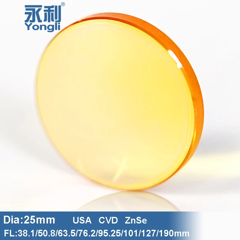 Фото Фокусирующая линза Yongli USA CVD ZnSe, диаметр 25 25.4 мм FL 38.1 50.8 63.5 76.2 95.25 -190 мм 2-5 дюймов для лазерных гравировальных и режущих станков с CO2 №1