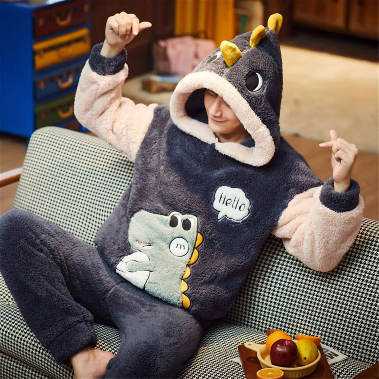 Пижамный мужской комплект из кораллового флиса цвета в ассортименте |