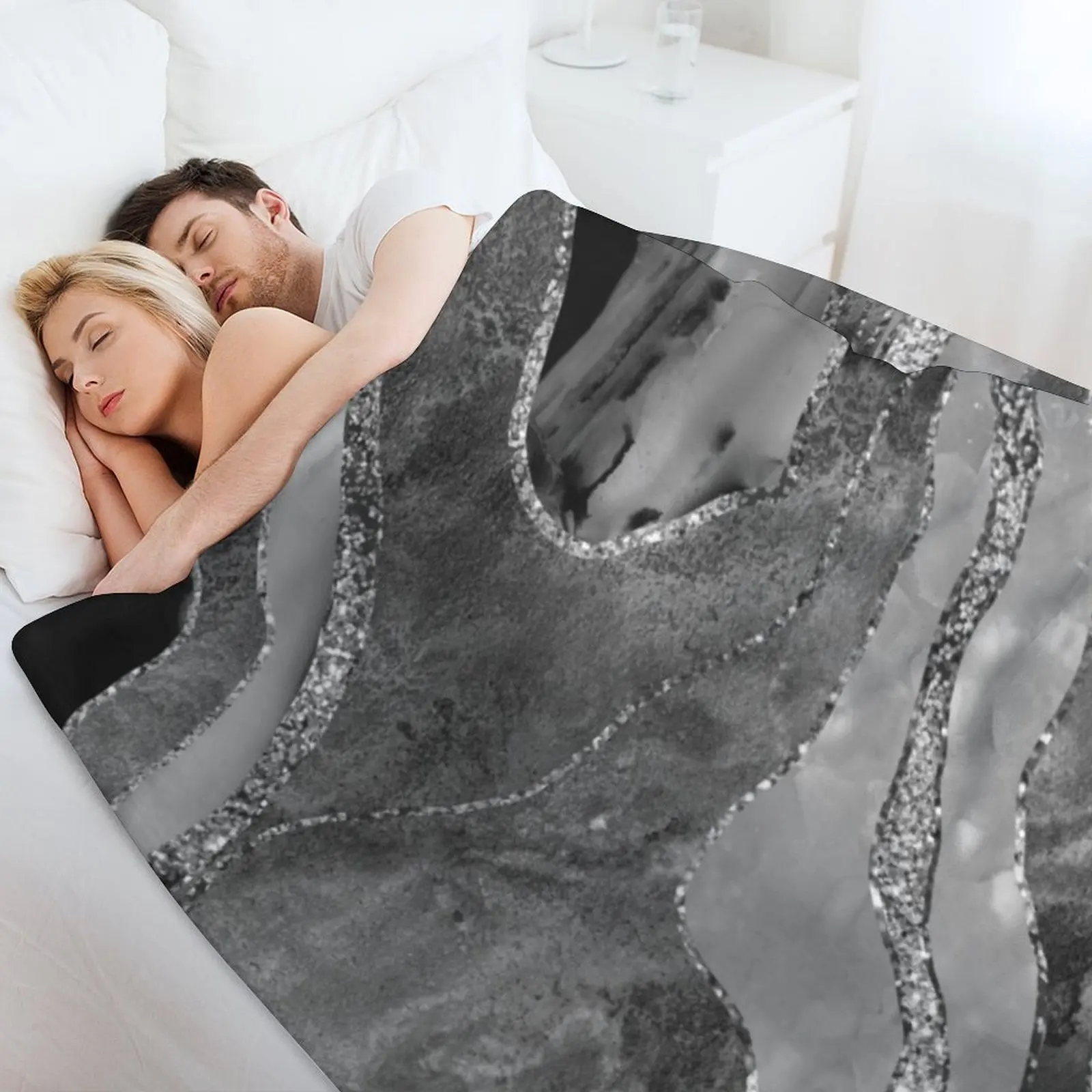 Серый черный белый мраморный агат серебряный блестящий гламур # 1 (искусственный