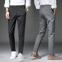 brand mens plaid pants casual elastic long trousers cotton gray black blue skinny work pant for male classic clothing jogging
