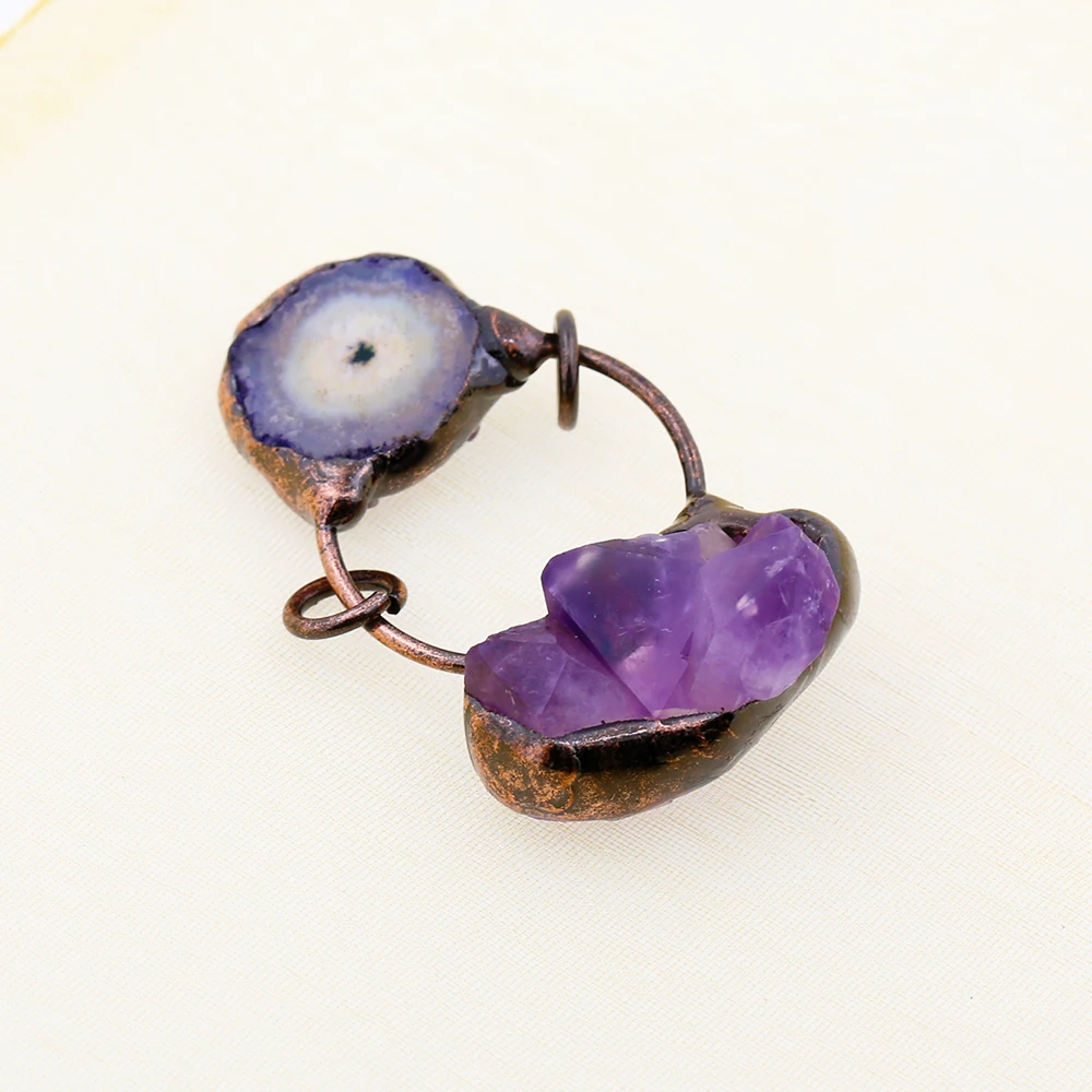 Bohemia copper plated amethyst natural crystal retro women necklace pendants wholesale