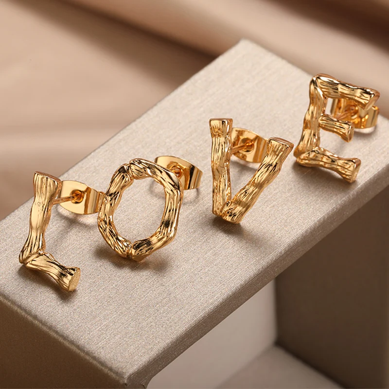 

26 Letters Metal Stud Earrings For Women A-Z Geometric Gold Color Earrings Personality Trend Wedding Jewelry Accessories Earring
