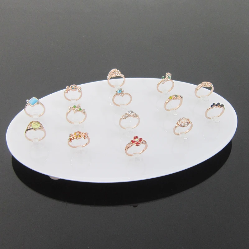 2022 New Hot Sale Acrylic White Ellipse Ring Jewelry Display Stand Organizer Case Holder Tray Showcase Rack Props