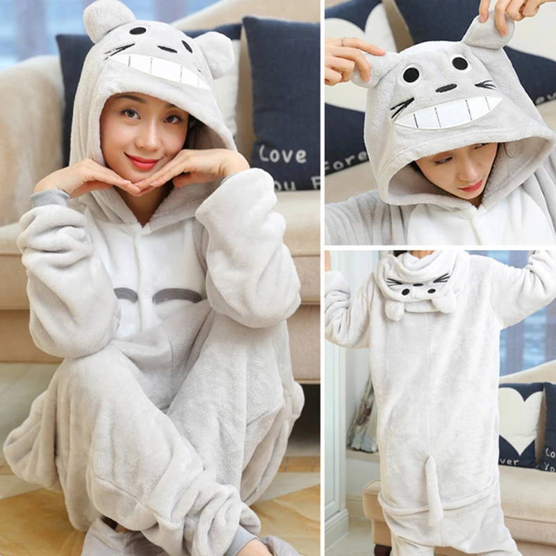 Kigurumi Adult Tiger Cat Onesies Pajamas Pig Bear Frog Animal Winter Fleece Women's Sleepwear Cartoon Jumpsuit Halloween Costume
