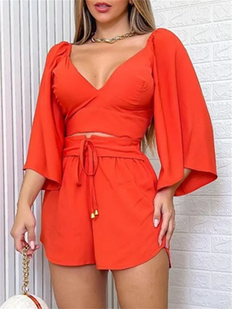 Женский летний спортивный костюм Wmstar комплект из двух предметов с V-образным