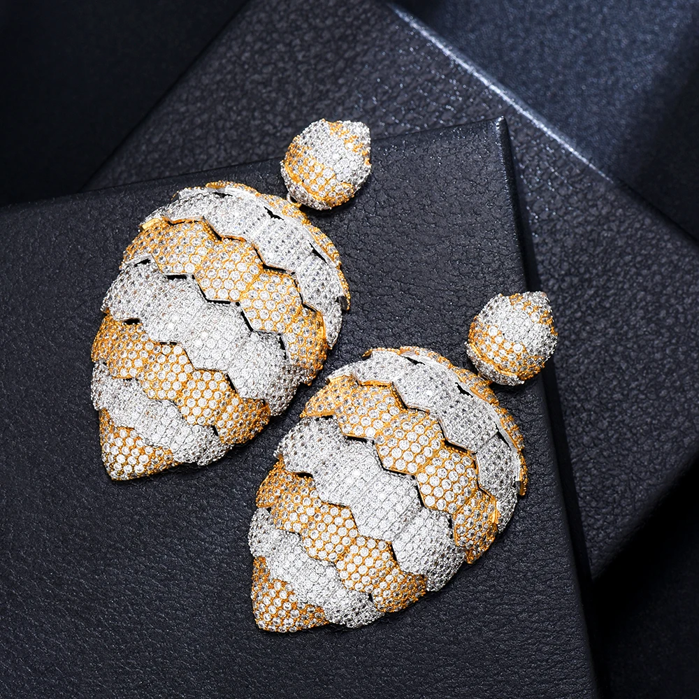 

Missvikki Luxury Big Hollow Pendant Earrings Micro Cubic Zirconia Pave Women Wedding Bridal Party Engagement Jewelry Party Gift