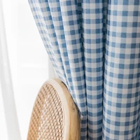 new curtains for living dining room bedroom simple light blue small plaid imitation cotton linen window curtain room decor