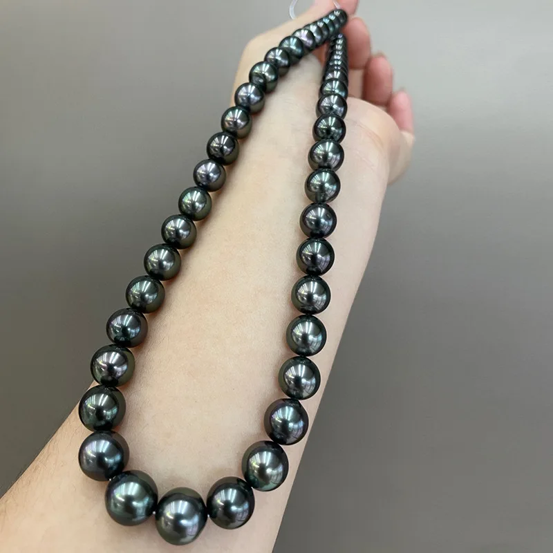 Ожерелье женское из серебра 925 пробы с натуральным черным жемчугом 11-12 мм