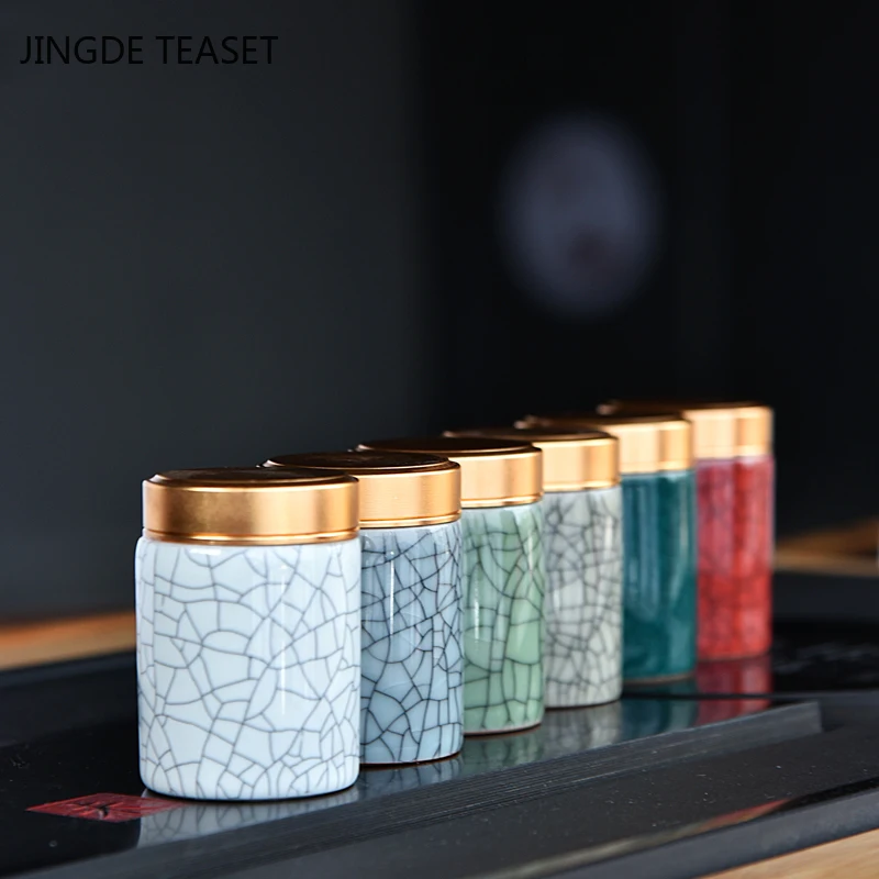 

Mini Ceramics Tea Caddy Oolong Tieguanyin Containers Travel Tea Bag Sealed Tea Jar Coffee Powder Canister Household Storage Tank