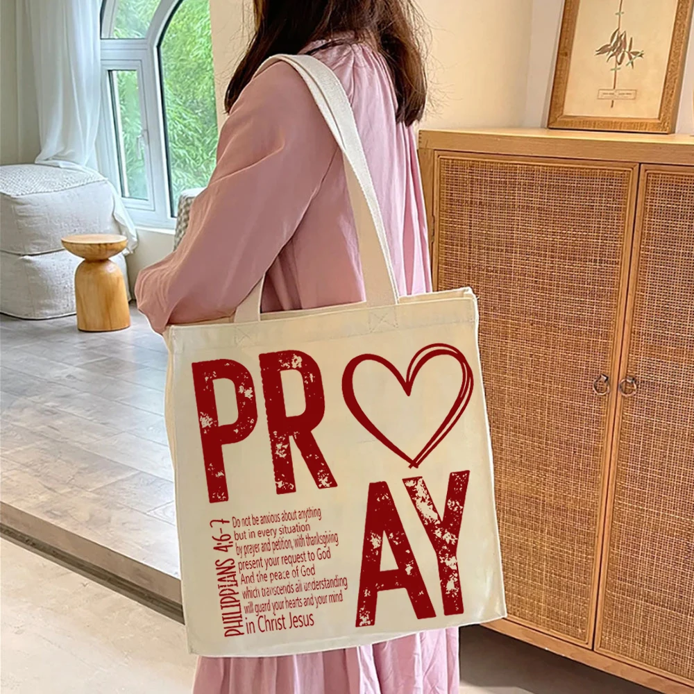 Женские сумки-тоуты с принтом мешок на плечо для покупок в христианском стиле