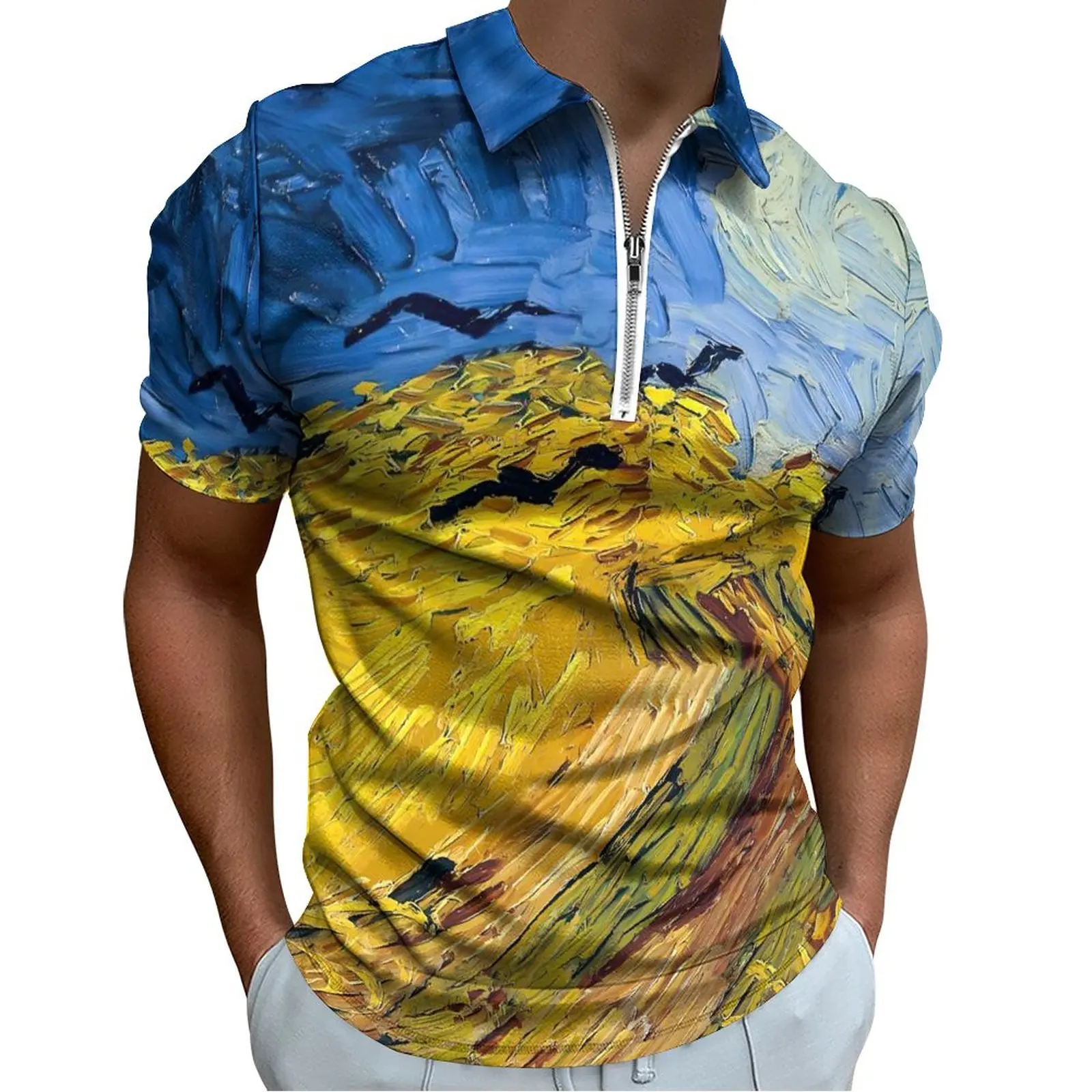 

Vincent Van Gogh Polo Shirt Wheatfield with Crows Casual Shirt Summer Streetwear Man Short Sleeve Collar Design T-Shirts