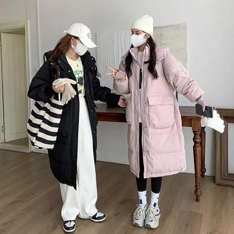 Женская Стеганая куртка с капюшоном длинная свободная теплая парка большими