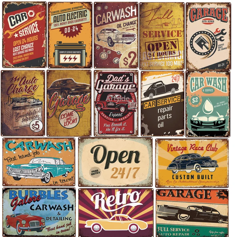 

Car Garage Repair Wash Service Poster Vintage Metal Tin Sign Wall Plate Decor Rust Shabby Crafts Printed Signs Metal Tin Plaques