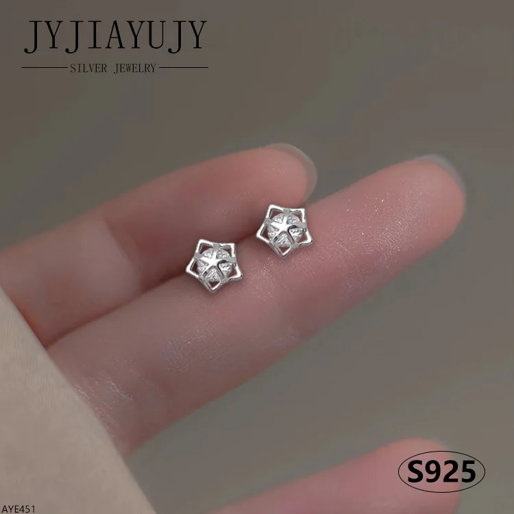 

JYJIAYUJY 100% Sterling Silver S925 Stud Earrings White Zircon Star Shape Fashion Trendy Hypoallergenic Daily Jewelry AYE451