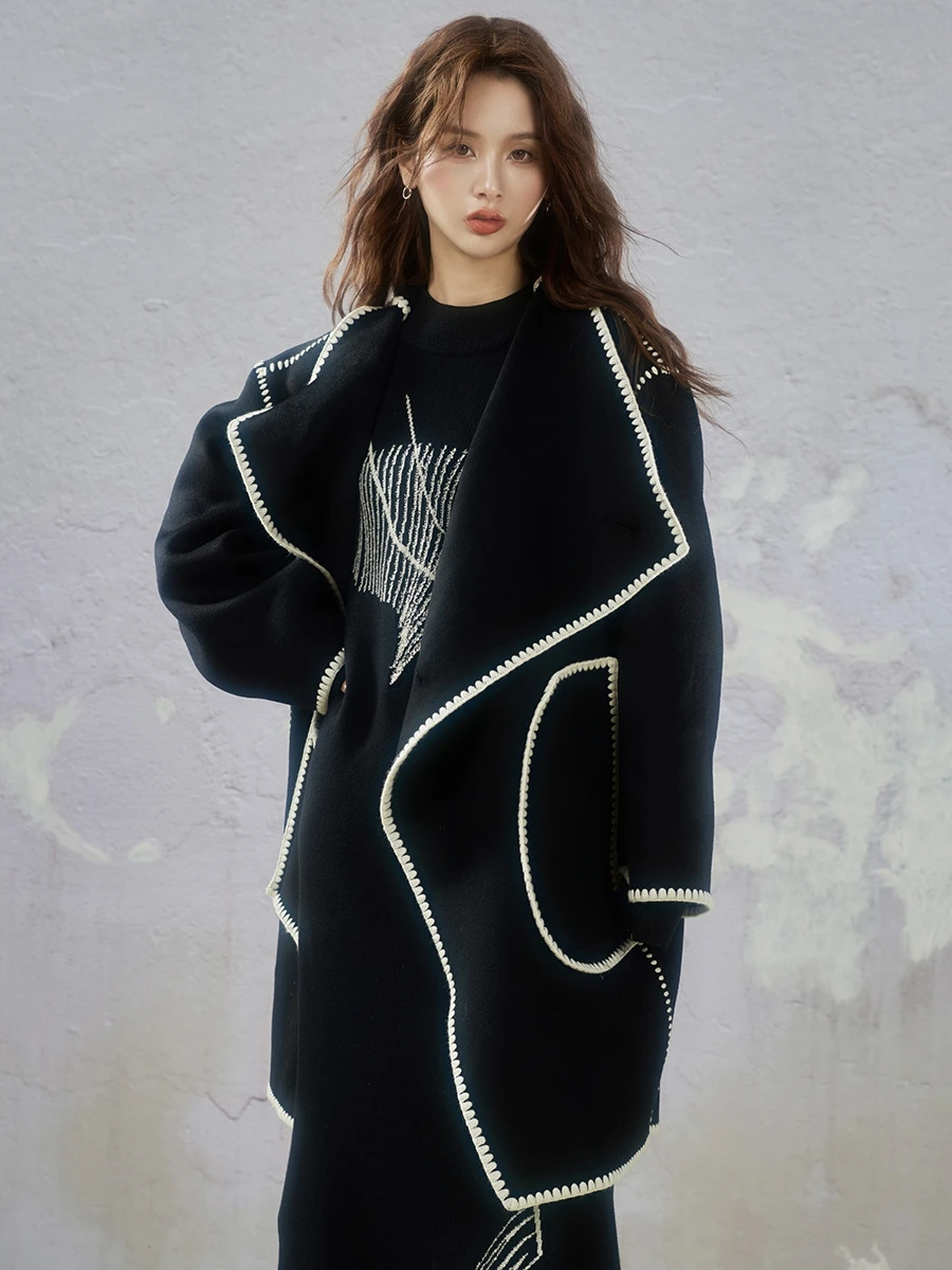 Jfyanyan миндально-черный Qiao двустороннее шерстяное пальто женское осенне-зимнее