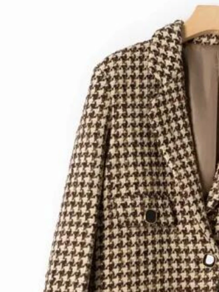 

Women Coat Autumn and Winter New Paris France Tweed Houndstooth Commuter Two-button Blazer