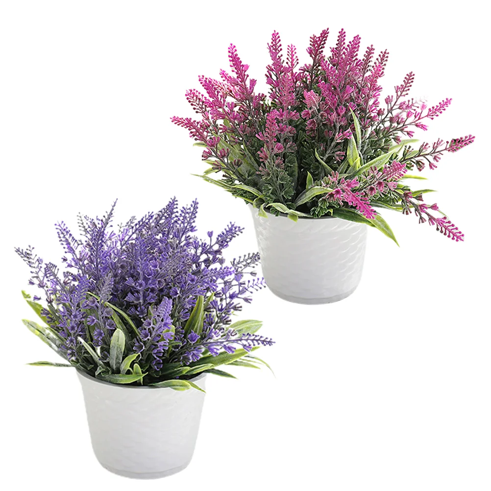 

Lavender Fake Potted Flowers Artificial Flower Bonsai Purple Pot Faux Bouquet Ornament Centerpieces Decal Garden Silk Bouquets