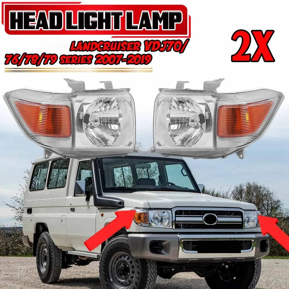 Новая Автомобильная фара 2 шт. для Toyota Landcruiser VDJ 70 76 78 79 Series 2007-2019 передняя в сборе