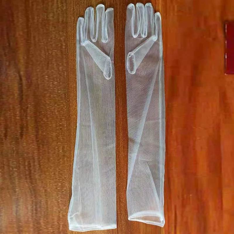 

Wedding Long Gloves Bride To Be Female Simple Stretch Tulle Mesh Women Full Finger Mittens Bridal Shower Decor Gift Photo Props