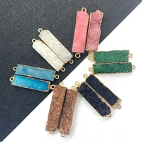 natural stone crystal connector rectangular double hole jewelry pendant used fordiy jewelry making necklace bracelet accessories