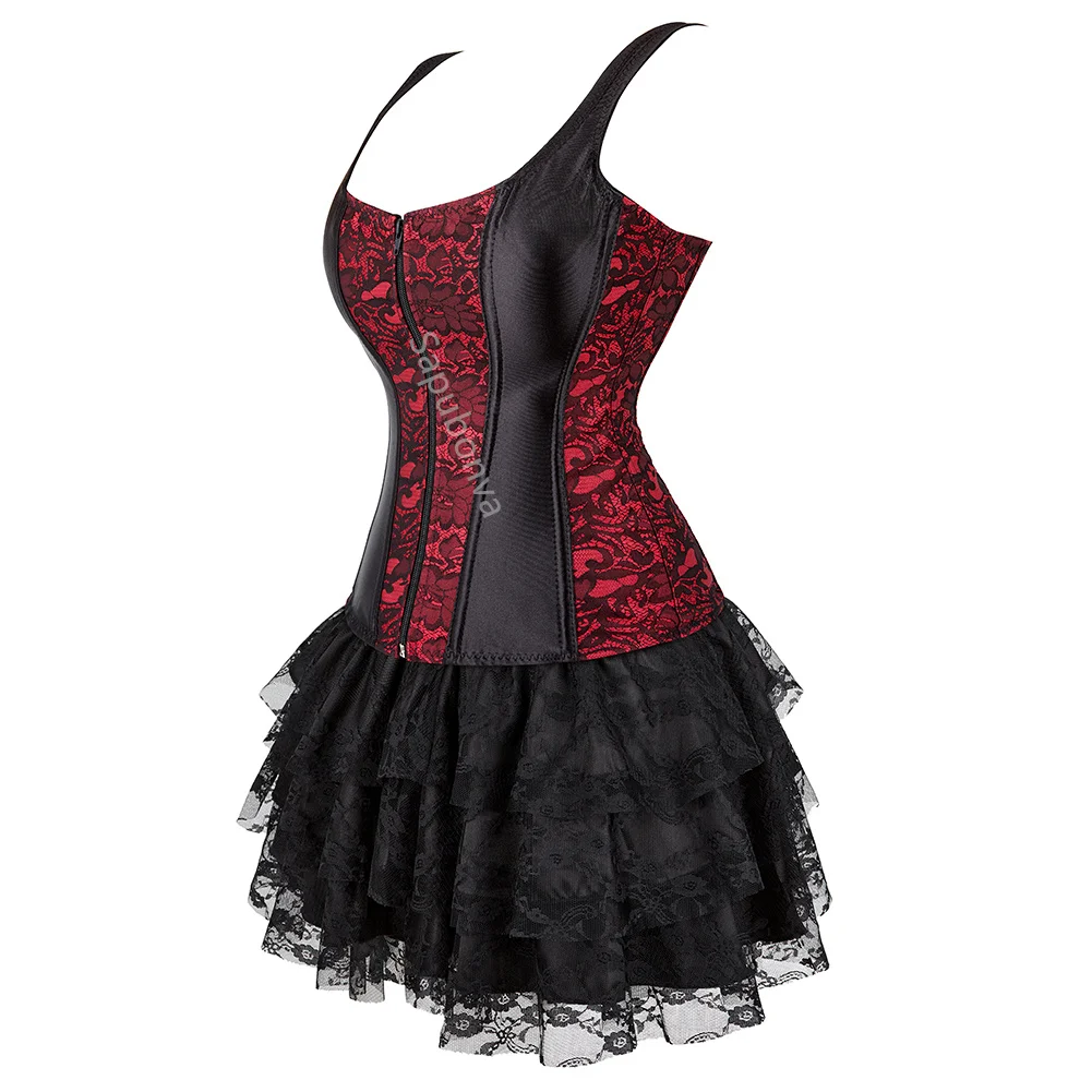 Корсет платье юбка-пачка комплект с кружевными лямками костюм на молнии женская