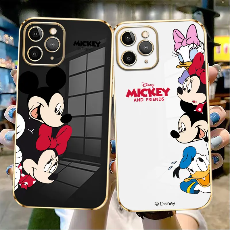 

Minnie Mickey Mouse with Best Friends Luxury Plating Phone Case For iPhone 14 13 12 11 Pro Max Mini X XR XS Max 7 8 6 6s Plus