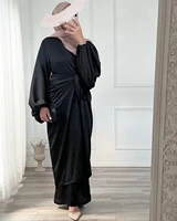 eid mubarak satin abaya dress 2 piece set plain long dresses with front wrap skirt islam dubai muslim abayas for women turkish