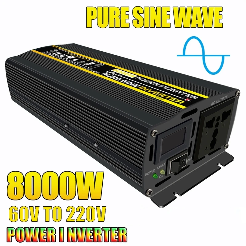 

8000W 60V To 220V Pure Sine Wave Power Inverter Solar System Solar Panel Home Outdoor Camping Wave Power Inverter