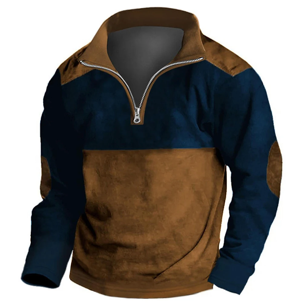 

Fashion Men's Zip-up Stand Collar Sweatshirts Long Sleeve Color Patchwork Jumper Sports Tops Pullover Sweatshirt Man Clothing