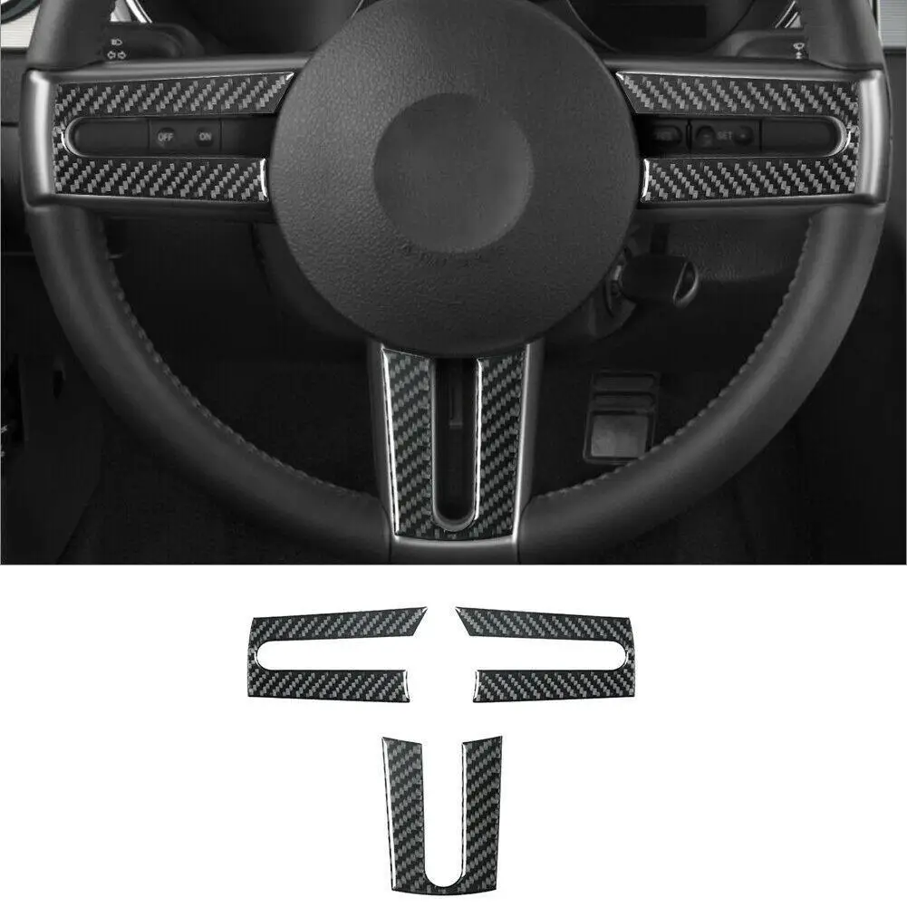 

3pcs Carbon Fiber Pattern Steering Wheel Button Decoration Sticker Compatible For F o r d 05-09 Mus tang Interior Parts