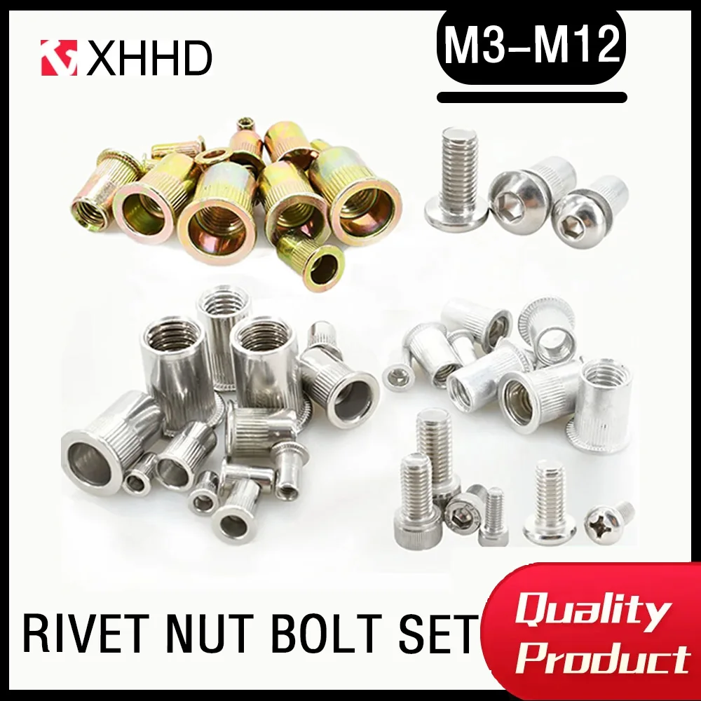 

Threaded Insert Rivet Nuts M3 M4 M5 M6 M8 M10 M12 Stainless Steel Allen Bolt Screw Nut Set Aluminum Alloy Carbon Steel Rivetnut