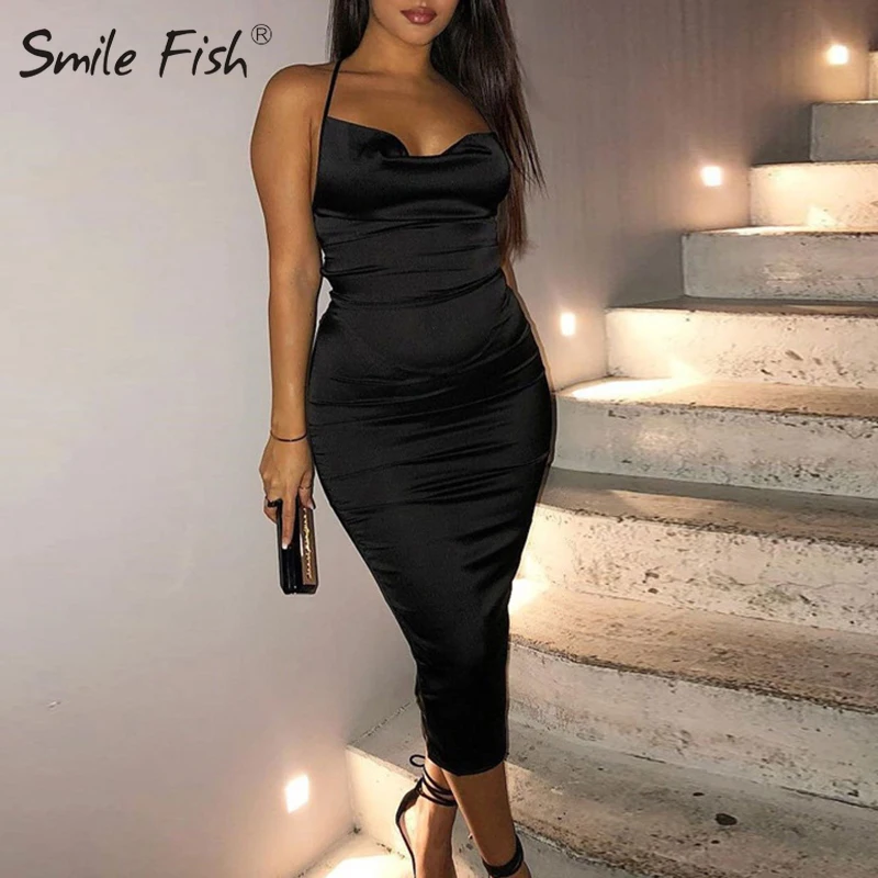 

Атласное летнее женское сексуальное платье с открытой спиной для ночного клуба, женское Бандажное платье на бретельках Вечерние нее платье...