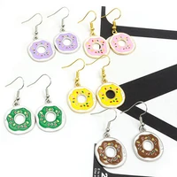enamel colorful doughnut earrings for women girls cute food pendant personality jewelry dangle drop earrings party birthday gift