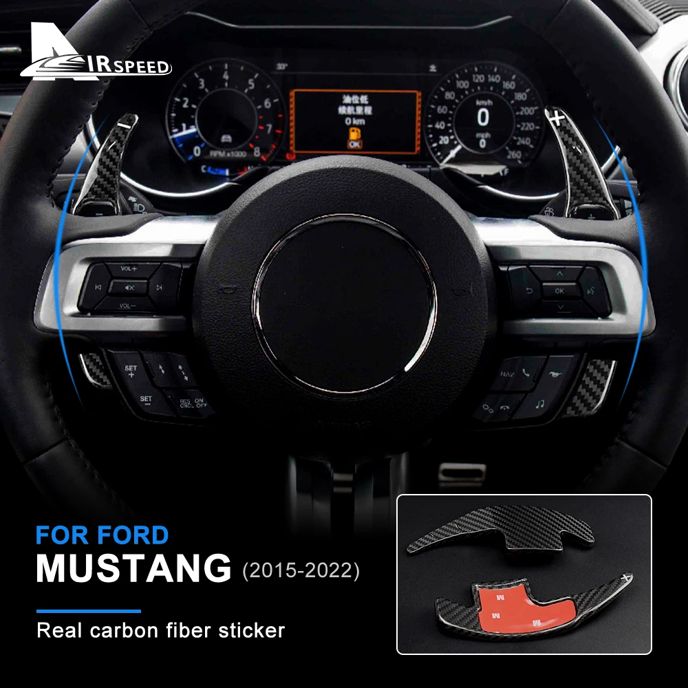 AIRSPEED Sticker for Ford Mustang 2015-2022 Carbon Fiber Car Steering Wheel Paddle Shifters Covers Car Accessories Car-styling