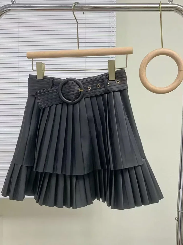 

Женская плиссированная мини-юбка BSK & ZA & TRF, юбка из искусственной кожи с поясом и высокой талией на молнии, осень 2022