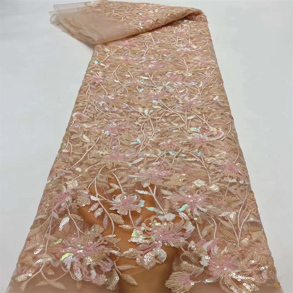Новинка 2024 африканская нигерийская Изысканная кружевная ткань с блестками