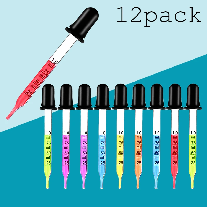 

12 Pack Child Baby Dropper Medicine Feeder Silicone Pipette Eye Ear Medicine Dropper Glass Liquid Dropper 1ml