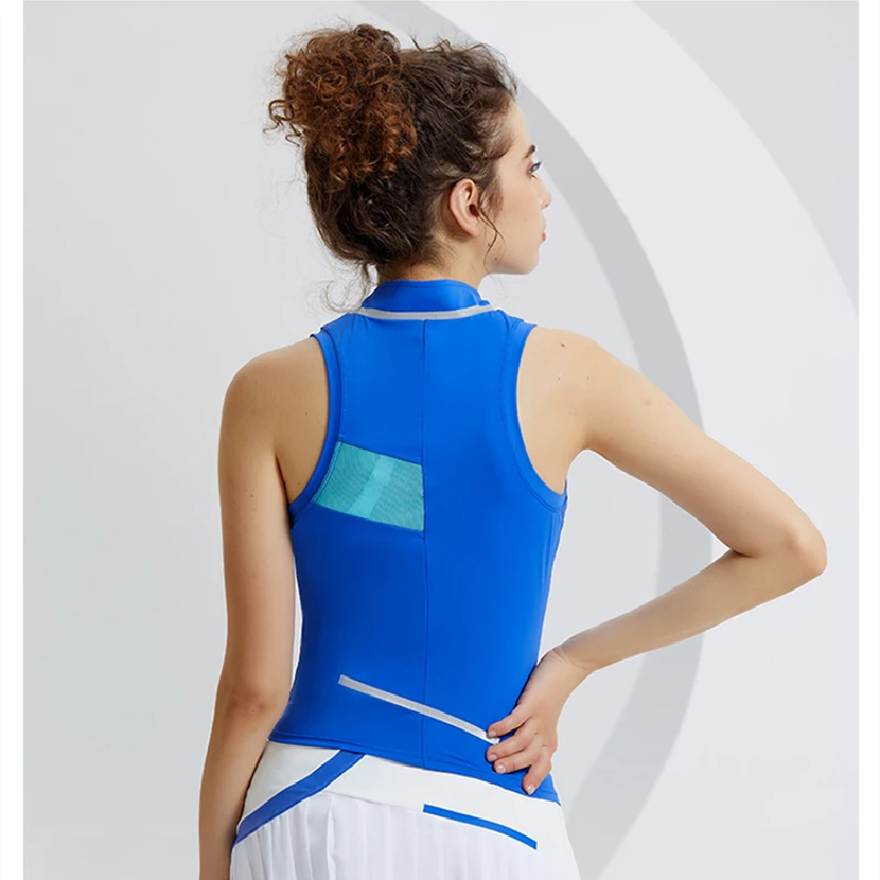 High Quality Gym Sleeveless Vest Running Women Sport Tight Half Zipper Yoga Sleeveless Workout Vest Top Athletic Fitness T Shirt